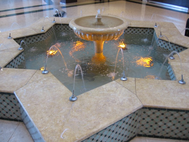 Beautiful fountain in the hotel lobby.